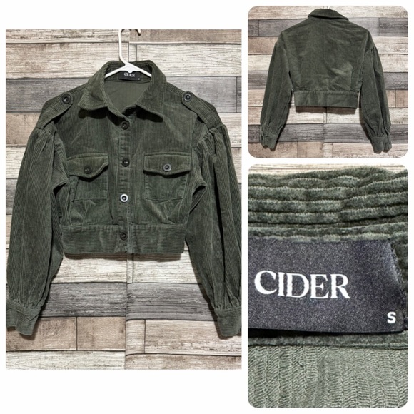 Cider Jackets & Blazers - Cider Cropped Corduroy Jacket Women’s S Green Button Front Casual